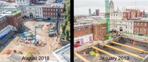 Aerial photography building site progress Leeds